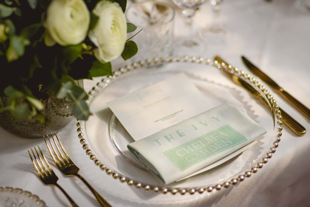 Plate table setting at a private event in Chelsea