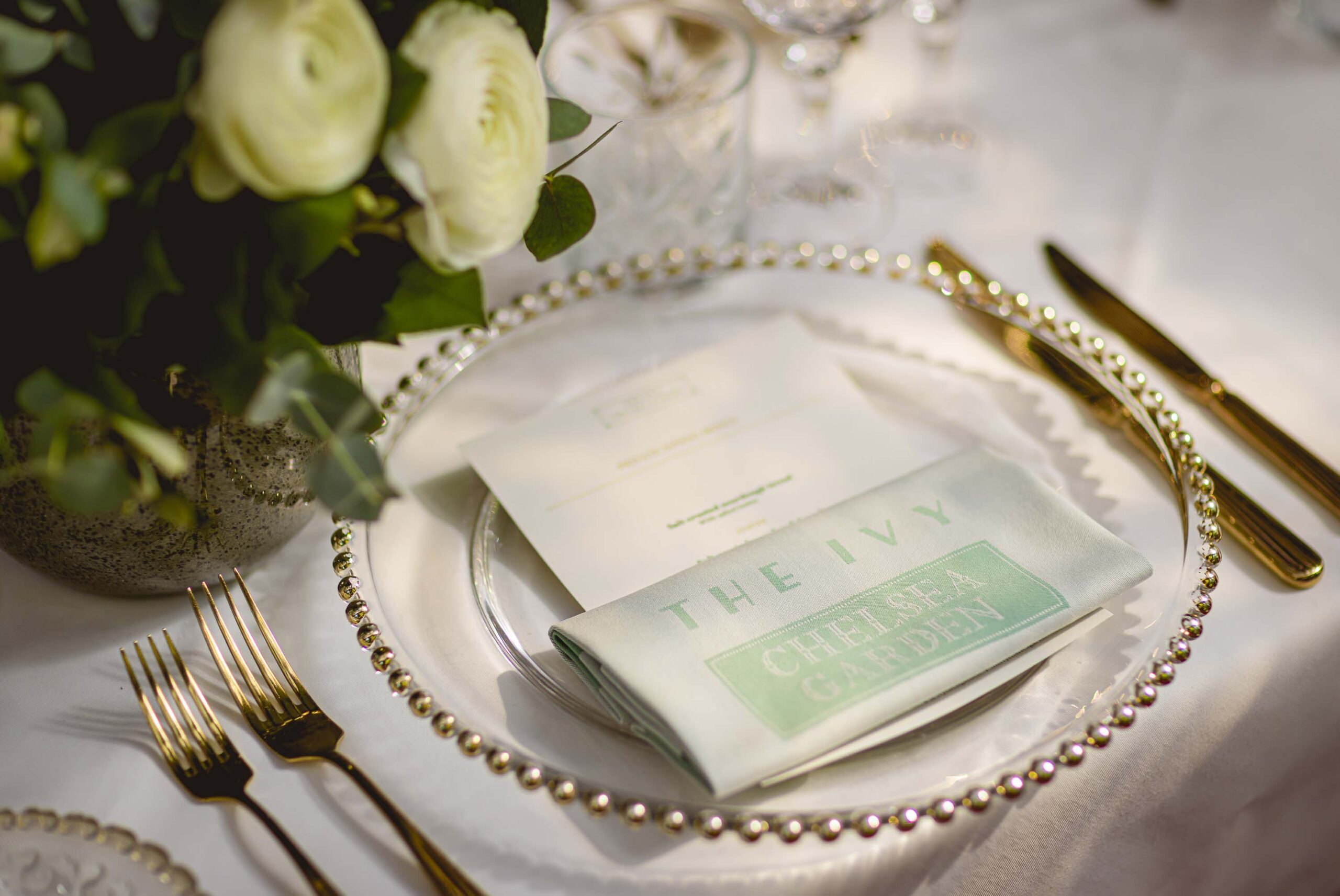 Plate table setting at a private event in Chelsea
