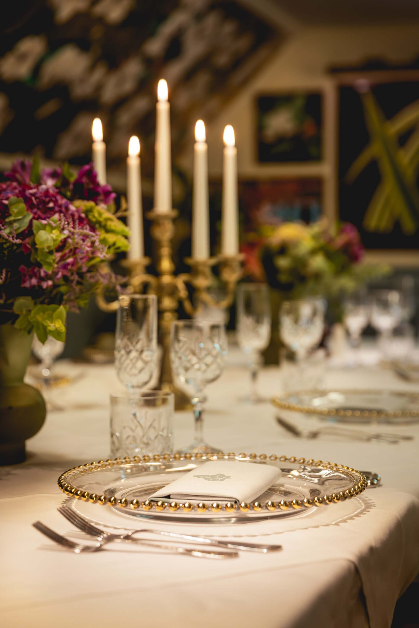 table setting for private event at the ivy cobham garden