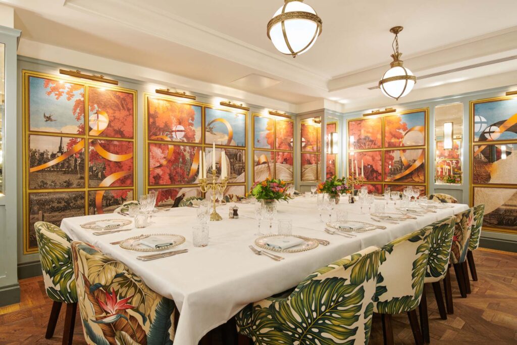 Private dining room at The Ivy Cambridge Brasserie restaurant.