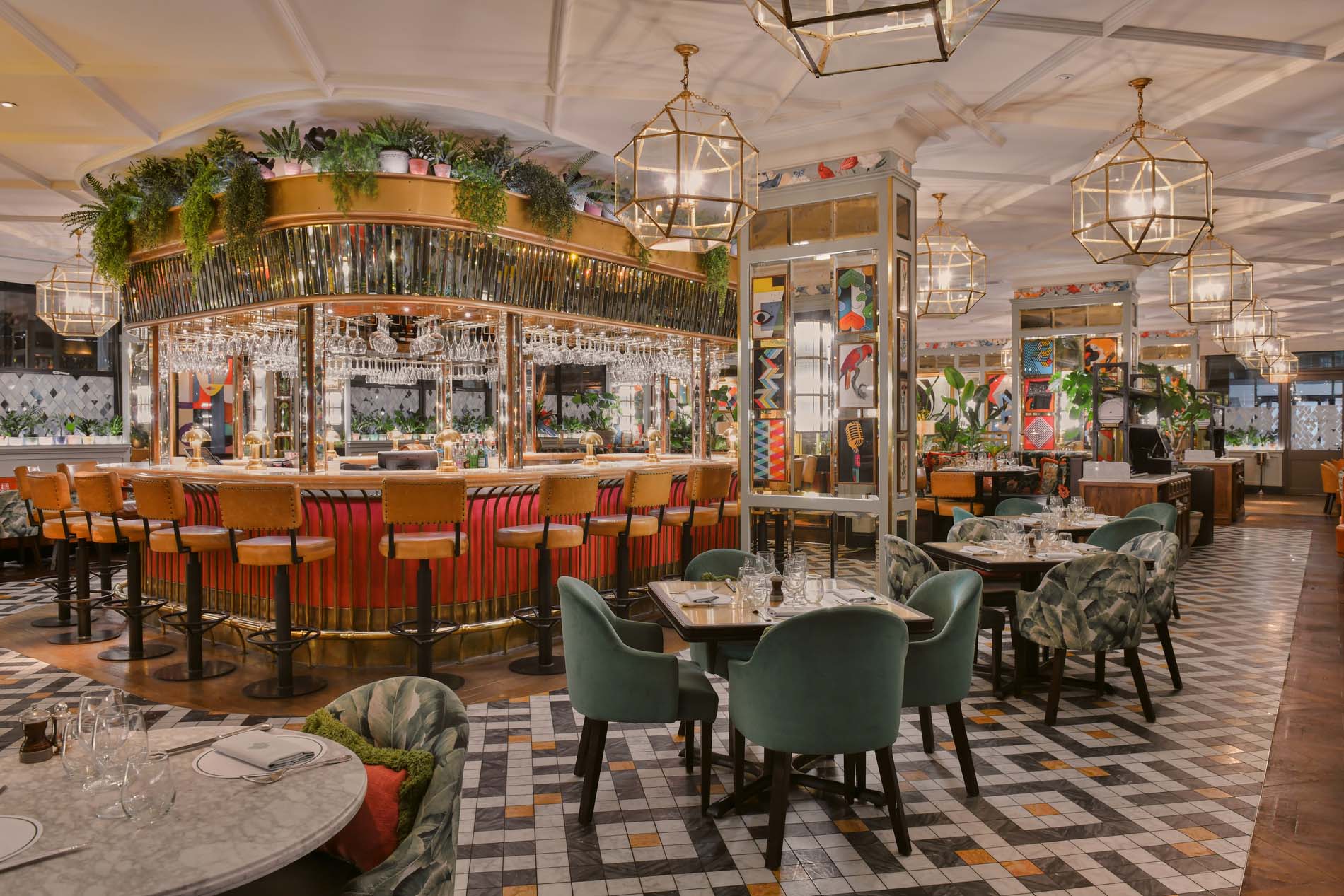 Interior of The Ivy Spinningfields Brasserie in Manchester.
