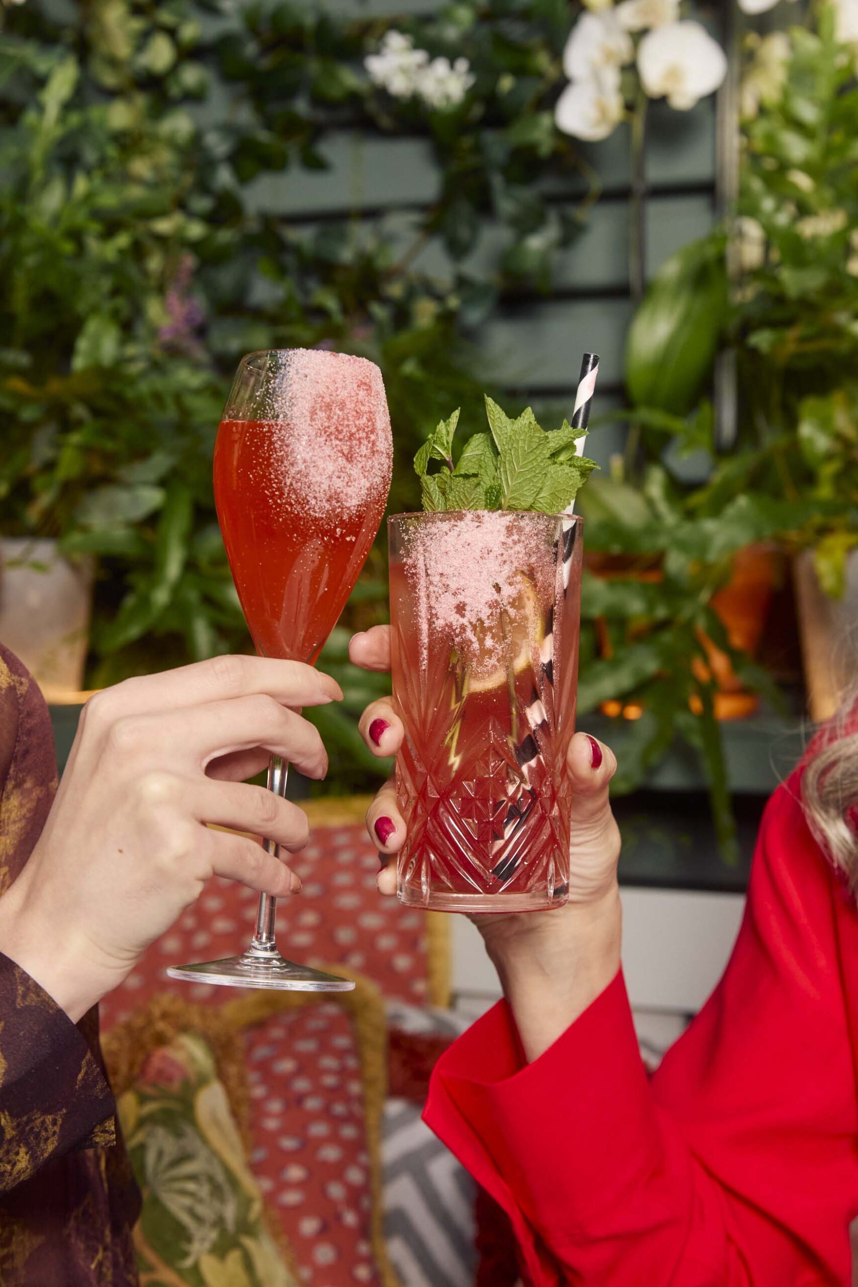guests enjoying an outdoor drinks reception at the