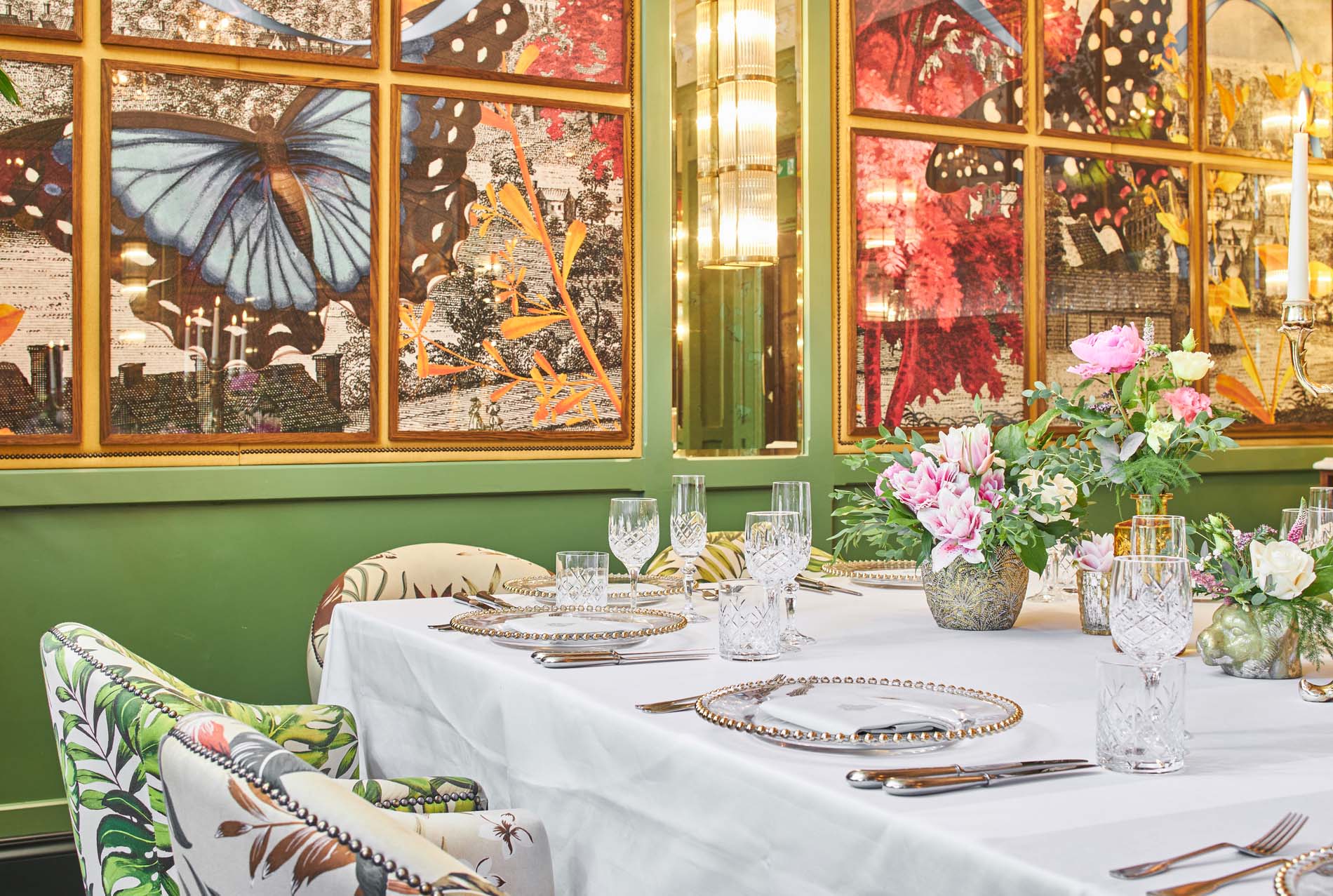 Interior of the private dining room at The Ivy Temple Row.