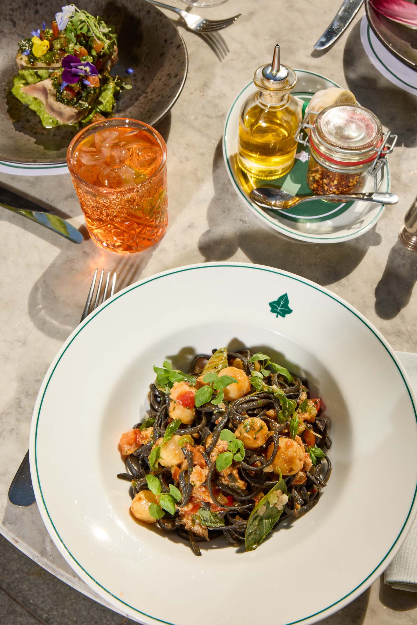 Closeup of dishes at The Ivy.