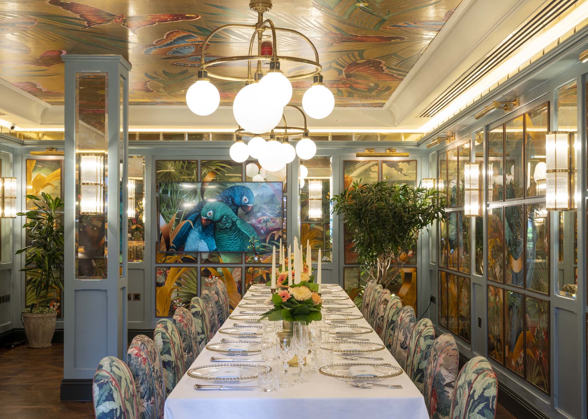 the butterfly room at the Ivy Canary Wharf