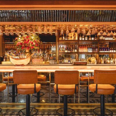 the full length of the bar at the ivy pink bar