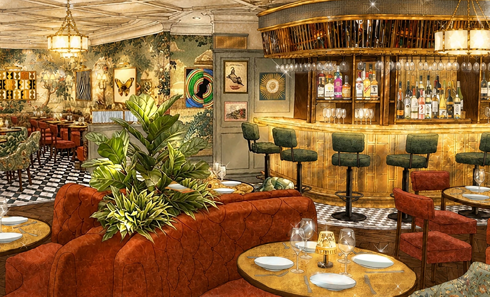render of the bar area at the ivy startford